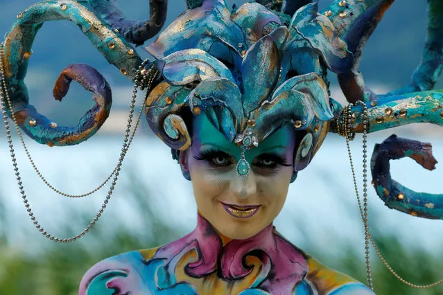 A model poses during the World Bodypainting Festival in Poertschach, Austria, July 1, 2016. (Photo by Heinz-Peter Bader/Reuters)
