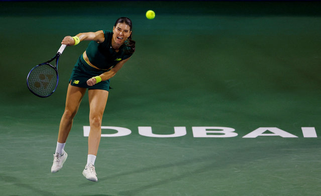 Romania's Sorana Cirstea in action during quarter final match against Czech Republic's Karolina Muchova during the Dubai Championships in Dubai, United Arab Emirates, on February 20, 2025. (Photo by Rula Rouhana/Reuters)