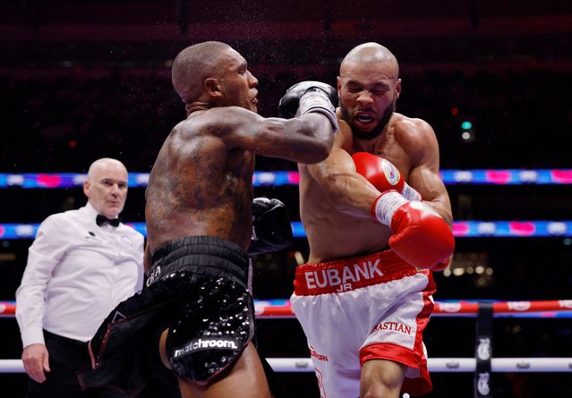 Conor Benn and Chris Eubank Jr (right) in action during their middleweight bout at Tottenham Hotspur Stadium, London on Saturday, April 26, 2025. (Photo by Andrew Couldridge/Action Images via Reuters)