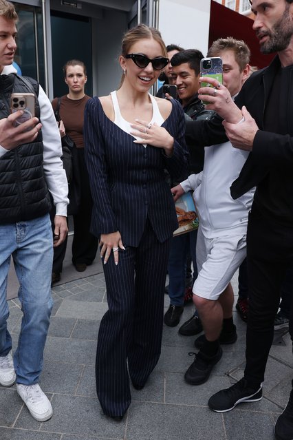 American actress Sydney Sweeney leaving Heart Breakfast after promoting new drama series 'Echo Valley' on June 10, 2025 in London, England. (Photo by Neil Mockford/GC Images)