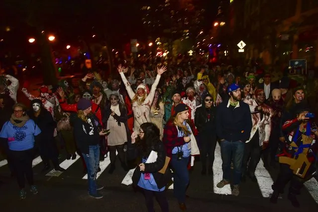 Atmosphere during NYC's 43rd Annual Village Halloween Parade on October 31, 2016 in New York City. (Photo by Eugene Gologursky/Getty Images for Stellar Productions)