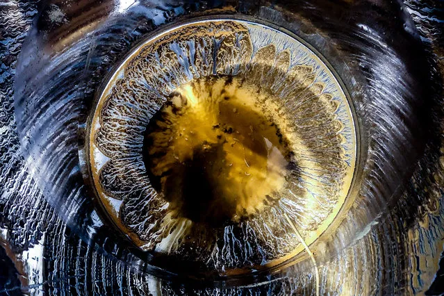 Errazuriz Wine Photographer of the Year, Produce – The Eye. Chardonnay lees forming a striking pattern at the bottom of a stainless steel fermentation tank. (Photo by Adrian Chitty/Pink Lady Food Awards 2023)