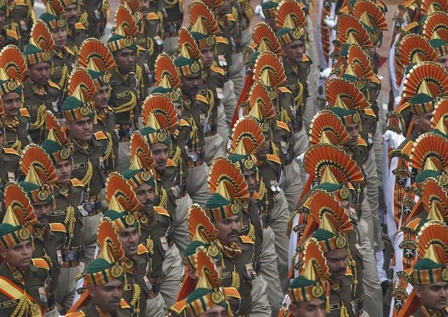 Indian soldiers march during the Republic Day parade in New Delhi January 26, 2015. (Photo by Ahmad Masood/Reuters)