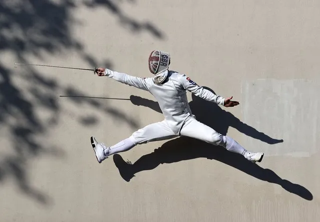 Marcus Mepstead of Great Britain poses for a photo to mark the official announcement of the fencing team selected to Team GB for the Tokyo 2020 Olympic Games on May 19, 2021 in Brooklyn, New York. (Photo by Elsa/Getty Images for British Olympic Association)