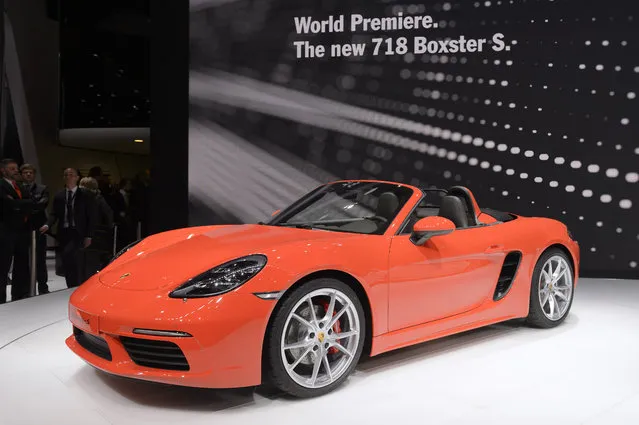 The New Porsche 718 Boxster S is on display during the press day at the 86th Geneva International Motor Show in Geneva, Switzerland, Tuesday, March 1, 2016. (Photo by Martial Trezzini/Keystone via AP Photo)
