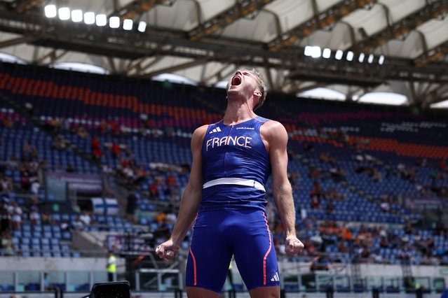 France's Kevin Mayer competes in the men's decathlon pole vault during the European Athletics Championships at the Olympic stadium in Rome on June 11, 2024. (Photo by Anne-Christine Poujoulat/AFP Photo)