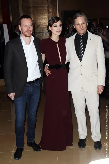 Michael Fassbender, Keira Knightley and Viggo Mortensen attend the UK gala premiere of 'A Dangerous Method' at The Mayfair Hotel