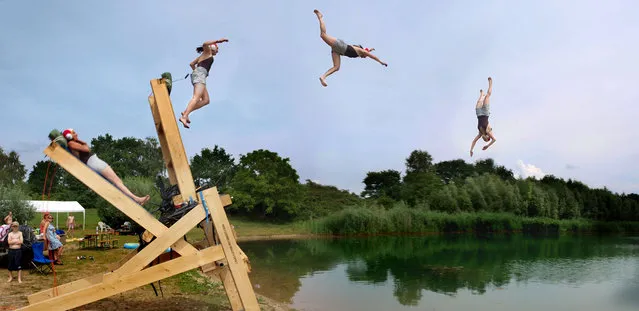 The human catapult in action. (Photo by Caters News)