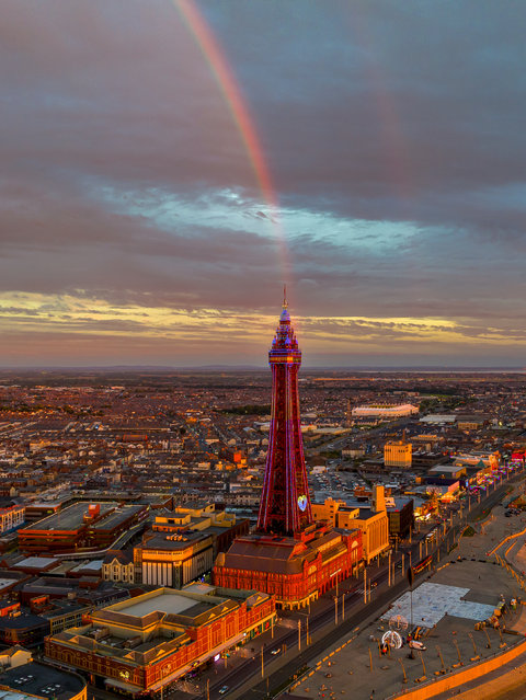 Picture dated August 24th, 2022 shows a rainbow over the Blackpool Tower as the storms pass through on Wednesday evening. (Photo by Karl Houghton/Bav Media)