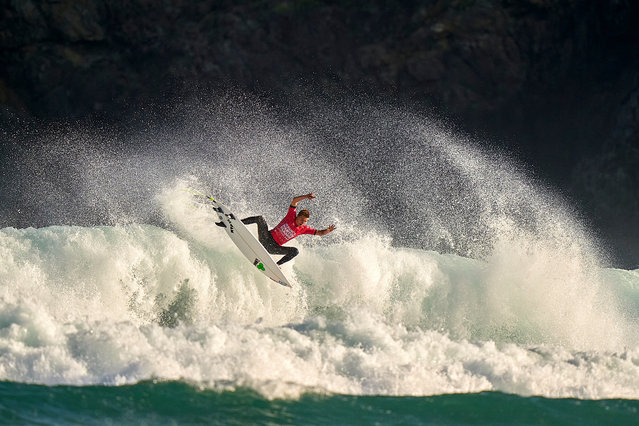Arran Strong of Great Britain surfing in Qualifying Round 1 of the ABANCA Pantin Classic Galicia Pro on August 20, 2020 in Pantin Beach, La Coruna, Spain. (Photo by Jose Manuel Alvarez/Quality Sport Images/Getty Images)