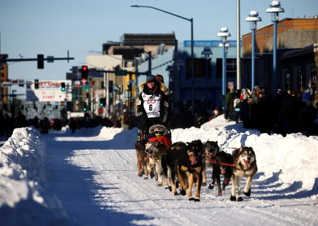 Musher Kristy Berington during the ceremonial start of the 51st Iditarod Trail Sled Dog Race in Anchorage, Alaska, U.S. March 4, 2023. (Photo by Kerry Tasker/Reuters)