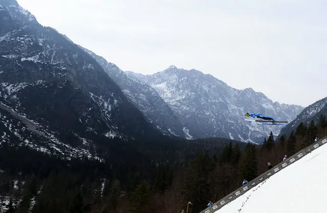 Slovenia’s Rok Oblak in action during the Men’s HS240 at the FIS Ski Jumping World Cup in Planica, Slovenia on March 30, 2023. (Photo by Borut Živulovič/Reuters)