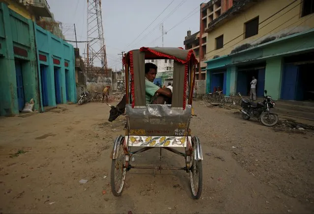 A rickshaw driver sits on his rickshaw as he waits for customers at the market after the curfew is lifted in Birgunj, Nepal November 5, 2015. (Photo by Navesh Chitrakar/Reuters)
