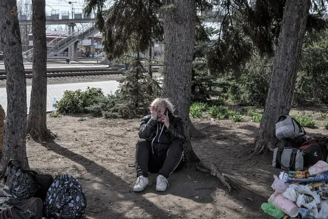A view of the scene after over 30 people were killed and more than 100 injured in a Russian attack on a railway station in eastern Ukraine on April 8, 2022. Two rockets hit a station in Kramatorsk, a city in the Donetsk region, where scores of people were waiting to be evacuated to safer areas, according to Ukrainian Railways. (Photo by Andrea Carrubba/Anadolu Agency via Getty Images)