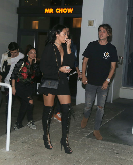 Jonathan Cheban leaves Mr.Chow with femaie friends after dining with P Diddy and Mary J. Blige on first night of Art Basel and was asked about the Brazil soccer tragedy on camera (exclusive video uploaded) as he made his way to his car with all his group before heading out to LIV nightclub on November 30, 2016. (Photo by  Splash News)