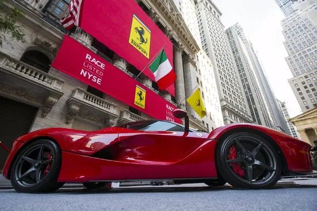 A Ferrari is seen outside the New York Stock Exchange, United States in this October 21, 2015 file photo. Ferrari is expected to report Q4 and full-year results this week. (Photo by Lucas Jackson/Reuters)