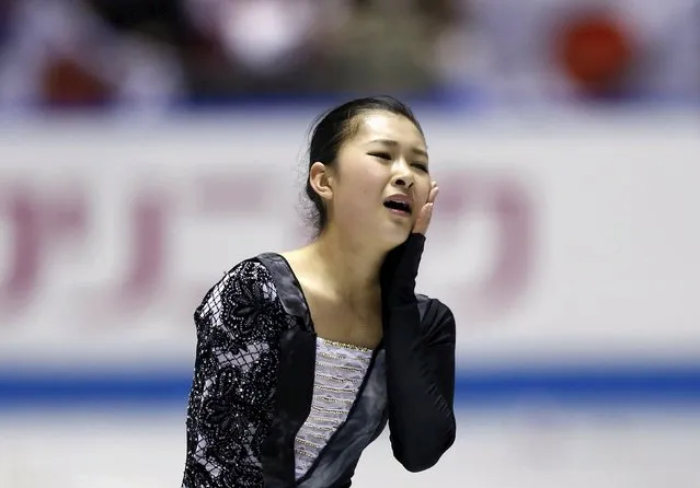 Kanako Murakami of Japan reacts after competing in the ladies' free skating program at the ISU World Team Trophy in Figure Skating in Tokyo April 18, 2015. (Photo by Yuya Shino/Reuters)