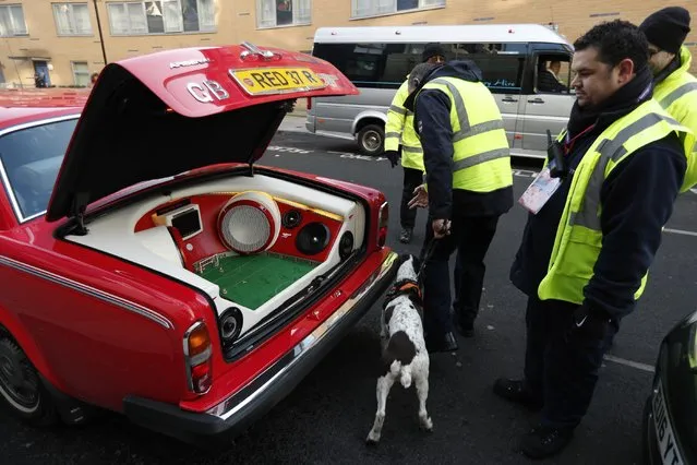 Football Soccer Britain, Arsenal vs Burnley, Premier League, Emirates Stadium on January 22, 2017. Security check the boot of an Arsenal fans car outside the stadium before the match. (Photo by John Sibley/Reuters/Action Images/Livepic)