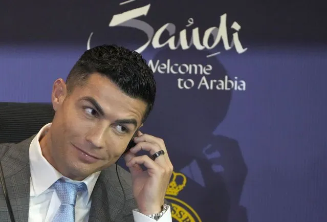 Cristiano Ronaldo speaks during a press conference for his official unveiling as a new member of Al Nassr soccer club in in Riyadh, Saudi Arabia, Tuesday, January 3, 2023. Ronaldo, who has won five Ballon d'Ors awards for the best soccer player in the world and five Champions League titles, will play outside of Europe for the first time in his storied career. (Photo by Amr Nabil/AP Photo)