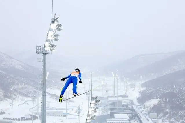 Lukas Danek of the Czech Republic competes in the ski jumping competition round of the Nordic Combined team Gundersen large hill/4x5km during the 2022 Beijing Winter Olympics at the National Ski Jumping Center in Zhangjiakou, China on February 17, 2022. (Photo by Hannah Mckay/Reuters)