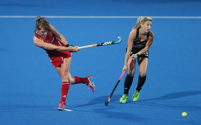 Giselle Ansley of Great Britain during the FIH Women's Hockey Champions Trophy match between New Zealand and Great Britain at Queen Elizabeth Olympic Park on June 21, 2016 in London, England. (Photo by Alex Morton/Getty Images)