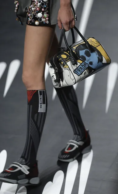 A model wears a creation as part of the Prada womens Fall/Winter 2018/19 fashion collection, presented in Milan, Italy, Thursday, September 21, 2017. (Photo by Luca Bruno/AP Photo)