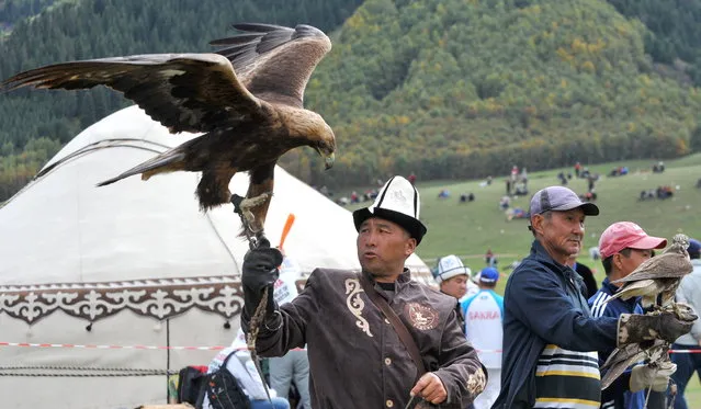 Falconers at the 2016 World Nomad Games in Cholpon-Ata, Kyrgyzstan on September 5, 2016. (Photo by Viktor Drachev/TASS via Getty Images)