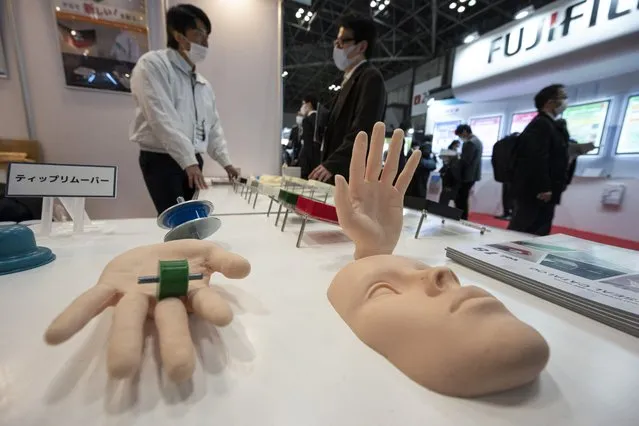 Products by Japanese company EXSEAL are displayed at the International Nanotechnology Exhibition and Conference, or Nano Tech 2023, at Tokyo Big Sight in Tokyo on February 3, 2023. (Photo by Richard A. Brooks/AFP Photo)