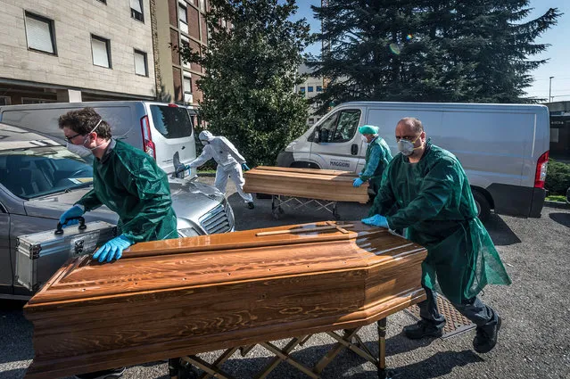 Mortuary Chamber of the Ponte San Pietro Hospital in the Province of Bergamo on March 18, 2020 – the area in Italy where the highest number of infections was recorded by COVID19 Coronavirus. (Photo by Carlo Cozzoli/IPA/SIPA Press/Rex Features/Shutterstock)