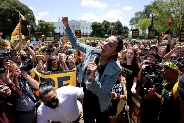 U.S. Representative Alexandria Ocasio-Cortez (D-NY) participates in a “No Climate, No Deal” demonstration outside the White House, in Washington, DC, U.S., June 28, 2021. (Photo by Evelyn Hockstein/Reuters)