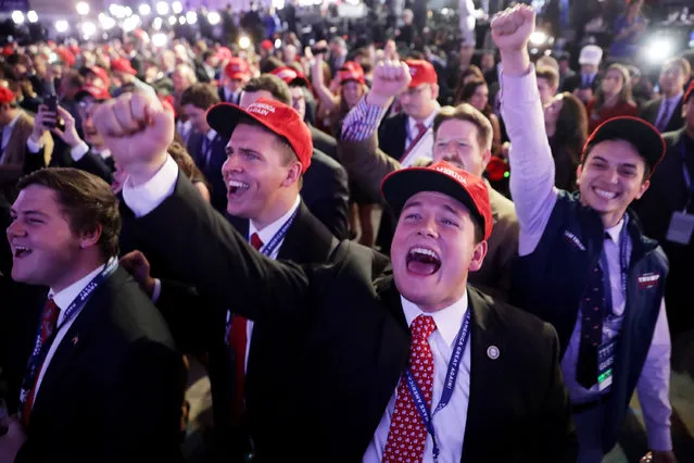 Supporters of Republican presidential nominee Donald Trump cheer during the election night event at the New York Hilton Midtown on November 8, 2016 in New York City. Americans today will choose between Republican presidential nominee Donald Trump and Democratic presidential nominee Hillary Clinton as they go to the polls to vote for the next president of the United States.  (Photo by Chip Somodevilla/Getty Images)
