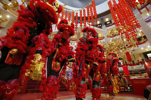 Lion dances perform at the Pavilion Mall during the Chap Goh Meh, the fifteenth day of the Chinese New Year on February 19, 2019 in Kuala Lumpur, Malaysia. The Chinese New Year, also known as Spring Festival is celebrated from the first month of the lunar year and ends today with the Lantern Festival on the Fifteenth day. (Photo by Allsport Co./Getty Images)