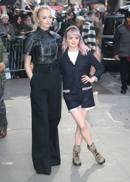 Sophie Turner and Maisie Williams from “Game of Thrones” at “Good Morning America” in New York on April 2, 2019. (Photo by Splash News and Pictures)