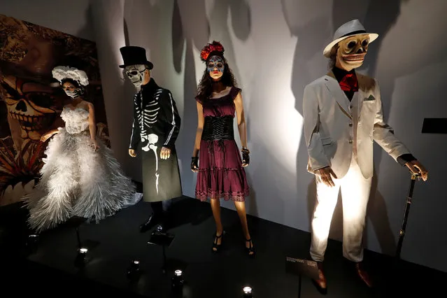 Costumes used during the shooting of the movie “Spectre” are displayed at the exhibition “The Designing 007: Fifty Years of Bond Style” during a press presentation at the Grande Halle de la Villette in Paris, France, April 13, 2016. (Photo by Benoit Tessier/Reuters)