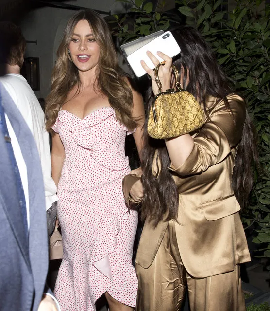 “Modern Family” star, Sofia Vergara looks stunning in a light Pink Dress and Christian Louboutin high heel shoes  while leaving dinner at 'Madeo' Italian Restaurant in Beverly Hills, CA. on June 27, 2019. (Photo by SPW/Splash News and Pictures)
