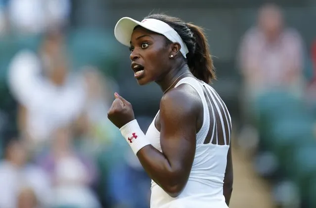 Sloane Stephens of the U.S.A. pumps her fist during her match against Barbora Strycova of the Czech Republic at the Wimbledon Tennis Championships in London, June 29, 2015. (Photo by Suzanne Plunkett/Reuters)