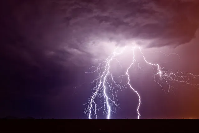 An unusual lightning strikes the Arizona plains on October 2010. (Photo by Mike Olbinski/Barcroft Media)