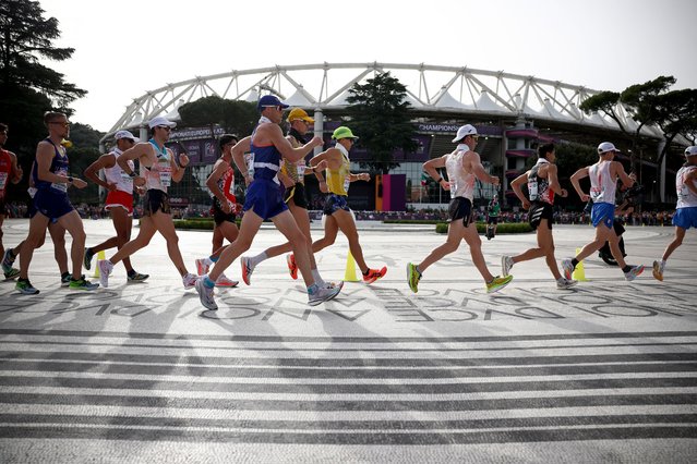 Athletes compete in the men's 20km race walk final during the European Athletics Championships at the Olympic stadium in Rome on June 8, 2024. (Photo by Anne-Christine Poujoulat/AFP Photo)