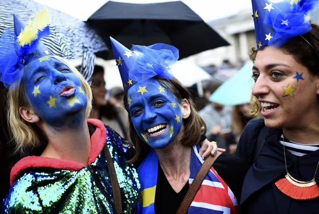 Demonstrators take part in a protest aimed at showing London's solidarity with the European Union following the recent EU referendum, inTrafalgar Square, central London, Britain June 28, 2016. (Photo by Dylan Martinez/Reuters)