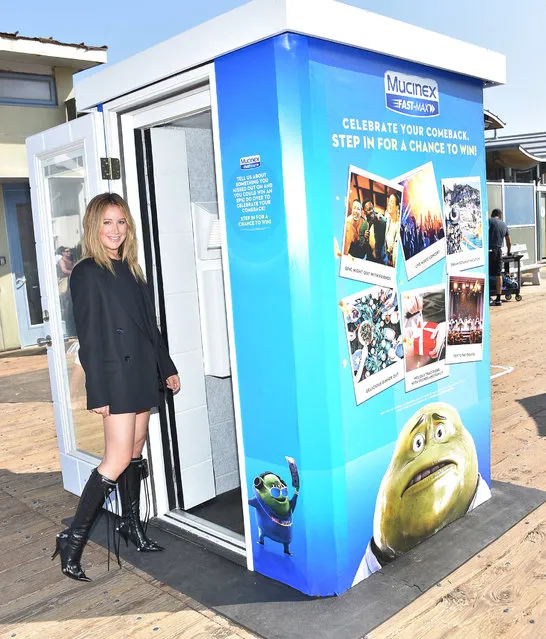 American actress and singer Ashley Tisdale visits the Mucinex Fast-Max “Missing Booth” pop-up on Santa Monica Pier, CA on October 23, 2022. (Photo by Michael Simon/Startraks Photo)