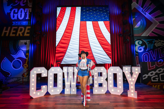 A new Beyonce wax figure with a Cowboy Carter-inspired look has been unveiled by Madame Tussauds Orlando on March 19, 2025. The music icon's likeness is dressed in a striking red, white, and blue suede jacket adorned with fringe, layered over a vintage Willie Nelson T-shirt. (Photo by Madame Tussauds Orlando/The Mega Agency)