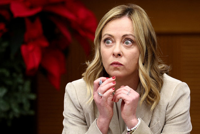 Italy's Prime Minister Giorgia Meloni attends her end-of-year press conference in Rome, Italy on January 4, 2024. (Photo by Guglielmo Mangiapane/Reuters)