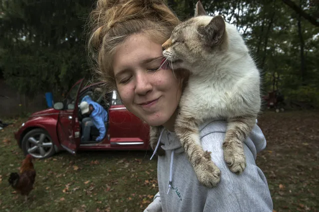 Hannah Moran, 12, gets kissed by Toby at Tri-State Zoological Park in Cumberland, MD on October 4, 2014. Moran, along with her mother Kathy, volunteers at the park. The facility operates on a modest budget and draws volunteers from area colleges and the local community. (Photo by Bonnie Jo Mount/The Washington Post)