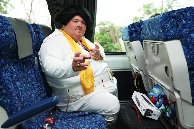 Elvis impersonator Shaun Wright poses on route to the Parkes Elvis Festival on January 09, 2025 in Sydney, Australia. (Photo by Don Arnold/WireImage)