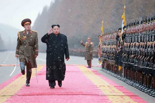 North Korean leader Kim Jong Un salutes during a visit to the Ministry of the People's Armed Forces on the occasion of the new year, in this undated photo released by North Korea's Korean Central News Agency (KCNA) on January 10, 2016. (Photo by Reuters/KCNA)