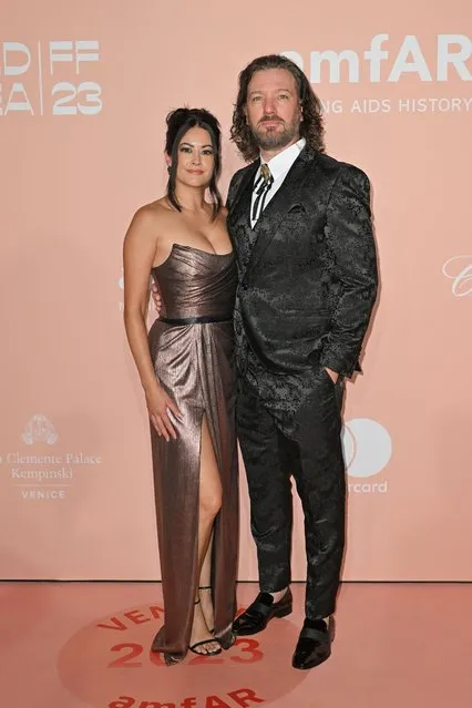 An executive assistant at Broad and Cassel LLP Jennifer HuYoung and American songwriter JC Chasez attend the amfAR Gala Venezia 2023 presented by Mastercard and Red Sea International Film Festival on September 03, 2023 in Venice, Italy. (Photo by Kristy Sparow/Getty Images)