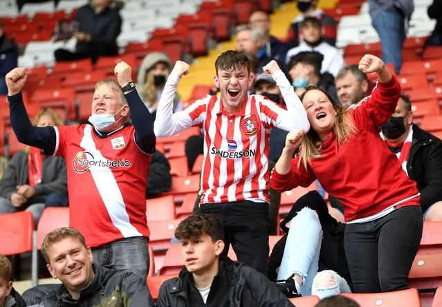 Southampton fans inside the stadium before the Premier League match at St Mary's Stadium, Southampton, United Kingdom on Tuesday, May 18, 2021. (Photo by Neil Hall/PA Images via Getty Images)