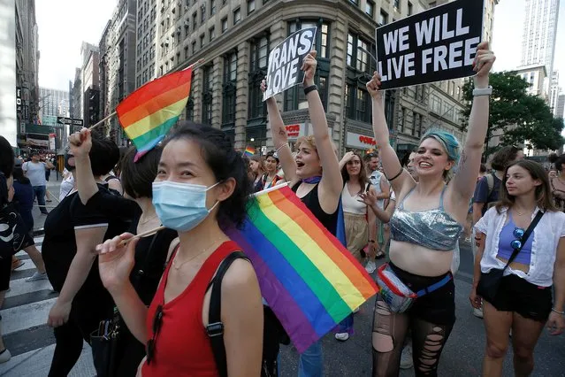 Thousands march during the 29th Dyke March on June 26, 2021 in New York City. Beginning in Bryant Park, the march continued down 5th Avenue to Washington Square Park. (Photo by John Lamparski/Getty Images)