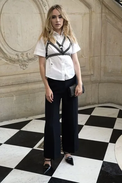 Actress Suki Waterhouse poses for photographers prior to the Dior's Haute Couture Fall-Winter 2021-2022 fashion collection presented Monday, July 5, 2021, in Paris. (Photo by Michel Euler/AP Photo)