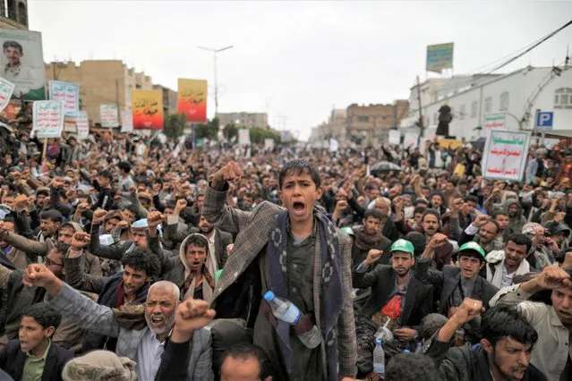 Houthi supporters rally to mark the Ashura day in Sanaa, Yemen on July 28, 2023. (Photo by Khaled Abdullah/Reuters)